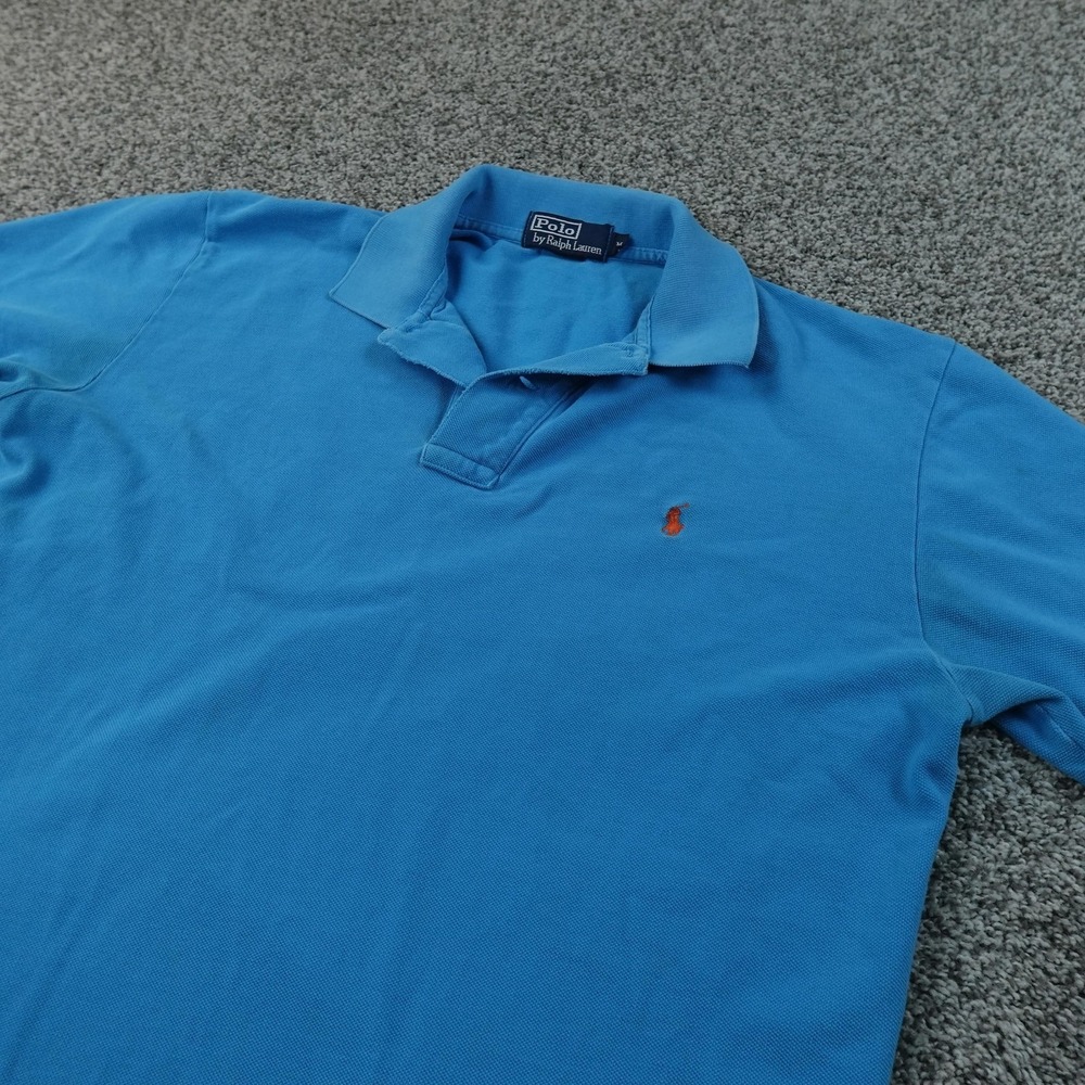 VTG Ralph Lauren Polo‎ Shirt Mens M Blue Pique Pony Golf Short Sleeve Preppy USA